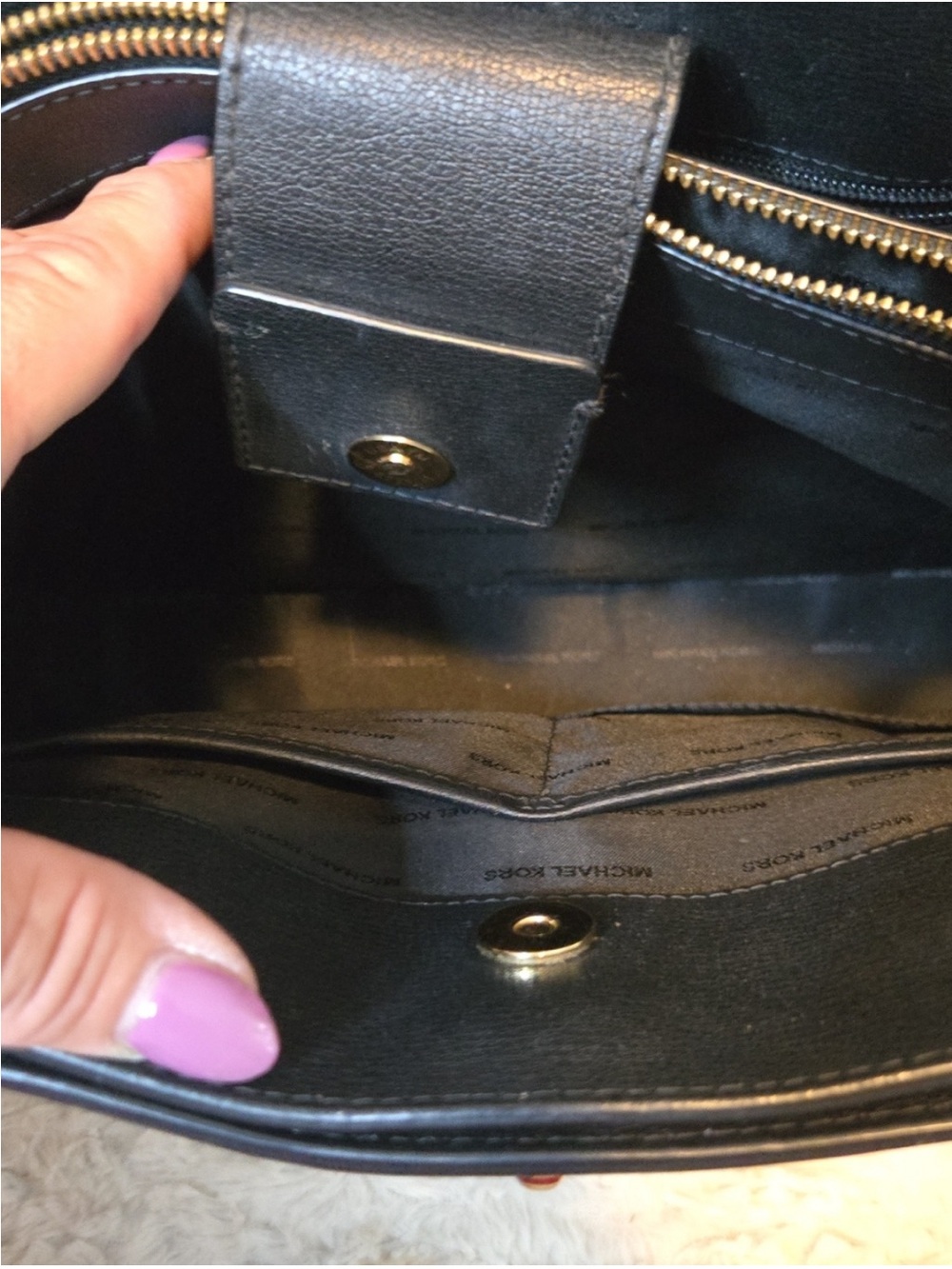 Michael Kors Black Pebbled Leather Satchel with Gold Accents and Matching Wallet - Picture 7 of 12